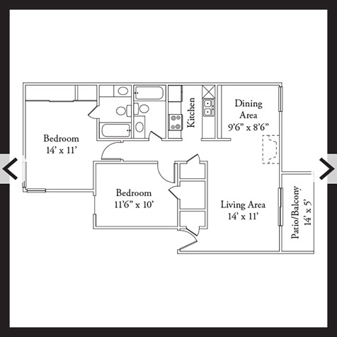 2 Bedroom 2 Bath 942 SF