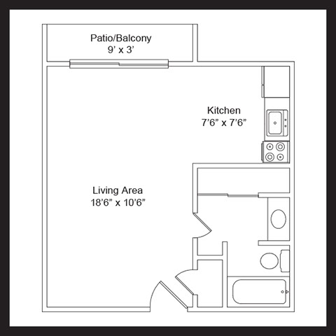 Studio 1 Bath 400 SF